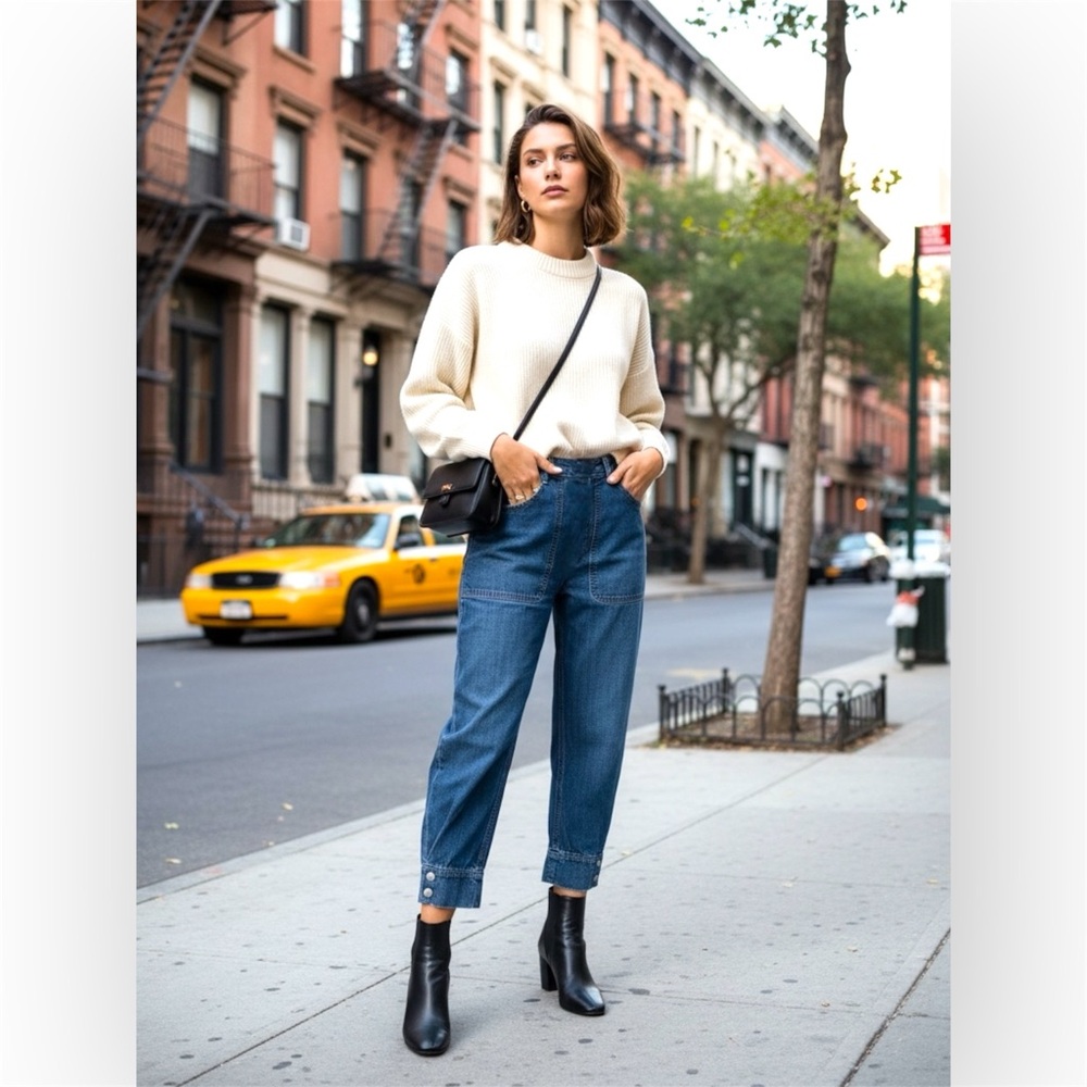 Rachel Comey Cropped Jeans Womens Sz 4 Relaxed baggy Leg High Waisted Dark Wash - Picture 2 of 9